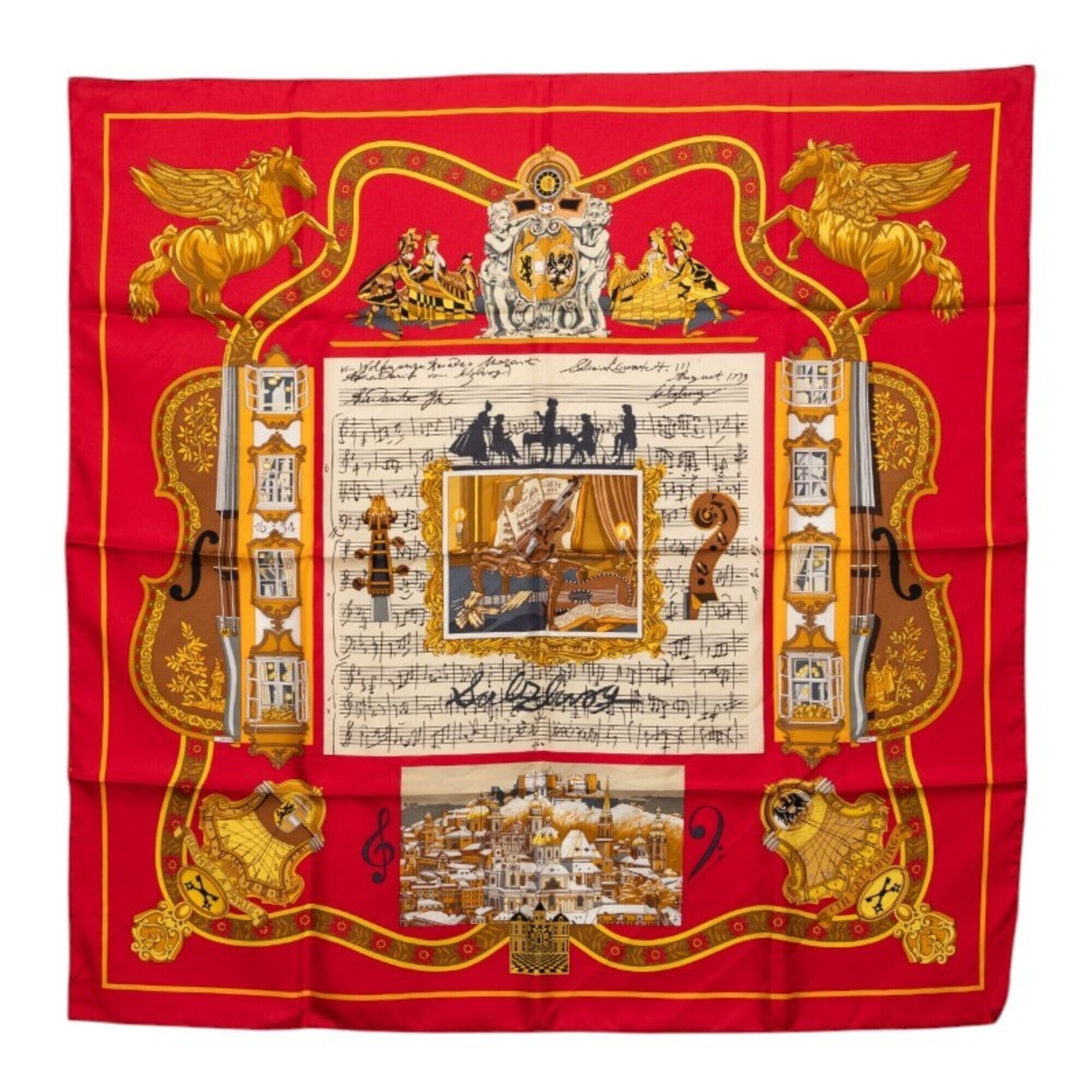 Hermes Carre 90 In Salzburg (Salzburg) Scarf/Muffler, Large Size, Red, Silk, ...